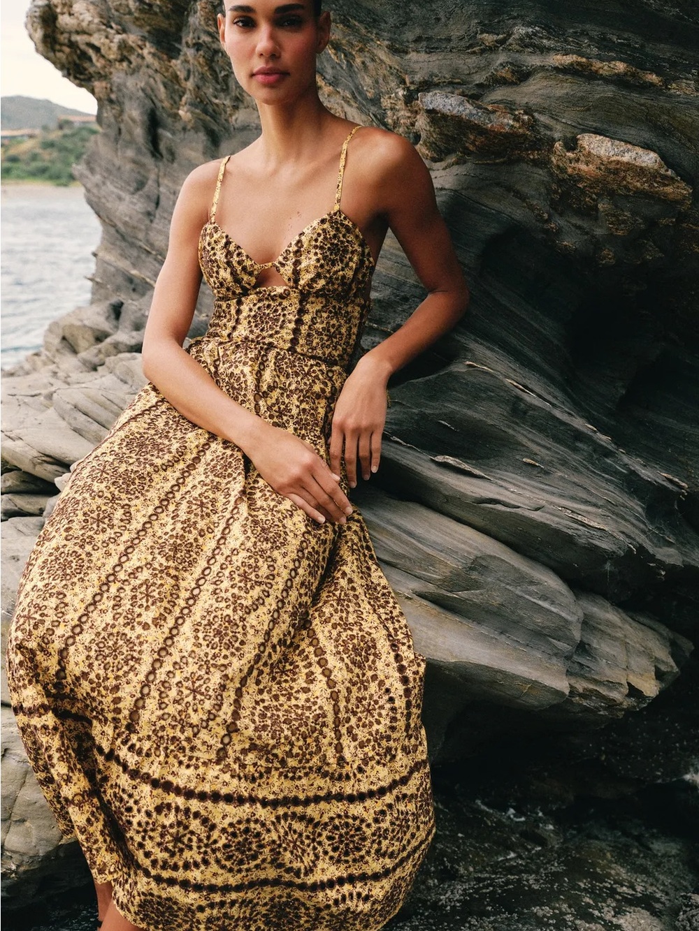 Zara Cut-Out Embroidered Eyelet MIDI Dress